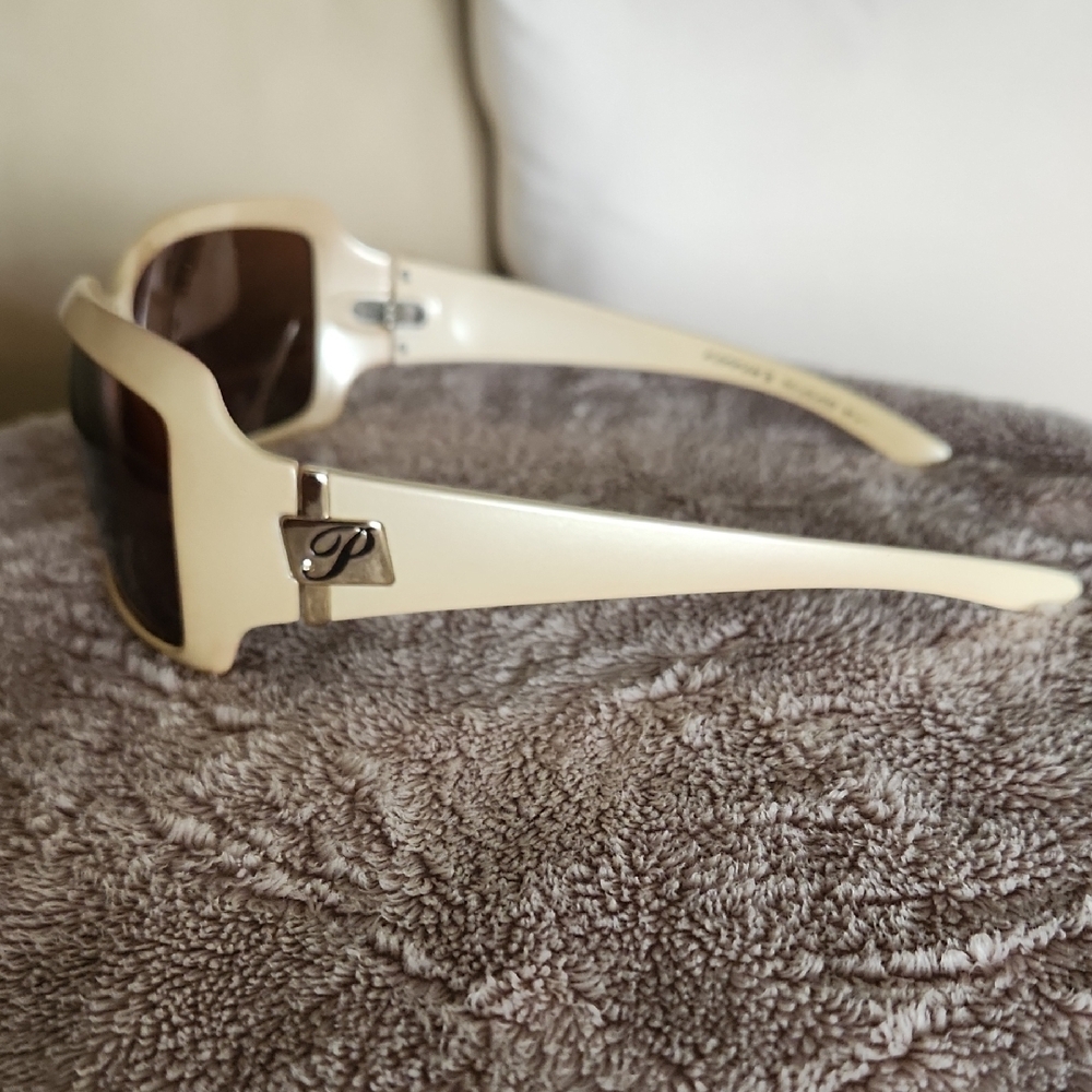 Cream And Brown Oversized Rectangular Sunglasses - image 2